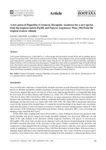 A new genus of Paguridae (Crustacea: Decapoda: Anomura) for a new species from the tropical eastern Pacific and Pagurus longimanus Wass, 1963 from the tropical western Atlantic