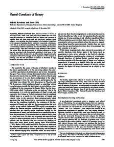 J Neurophysiol 91: 1699 –1705, 2004; jnNeural Correlates of Beauty Hideaki Kawabata and Semir Zeki Wellcome Department of Imaging Neuroscience, University College, London WC1E 6BT, United Kingdom
