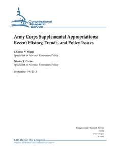 Army Corps Supplemental Appropriations: Recent History, Trends, and Policy Issues