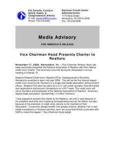 Media Advisory - Vice Chairman Hood Presents Charter to Realtors