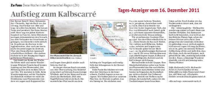 Zu Fuss Diese Woche in der Pfannenstiel-Region (ZH)  Tages-Anzeiger vom 16. Dezember 2011 Aufstieg zum Kalbscarré Forchdenkmal