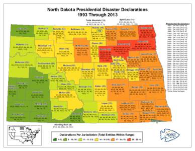 North Dakota Presidential Disaster Declarations 1993 Through 2013 Spirit Lake (14) Turtle Mountain ( 13)