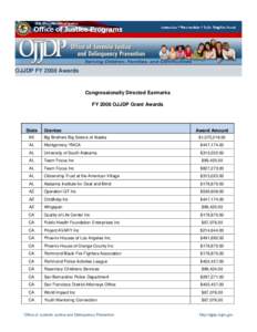 OJJDP FY 2008 Awards  Congressionally Directed Earmarks FY 2008 OJJDP Grant Awards  State