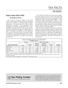 TAX FACTS FROM THE TAX POLICY CENTER ® tax notes Estate Taxes After ATRA