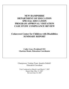 NEW HAMPSHIRE DEPARTMENT OF EDUCATION SPECIAL EDUCATION PROGRAM APPROVAL VISITATION CASE STUDY COMPLIANCE REVIEW