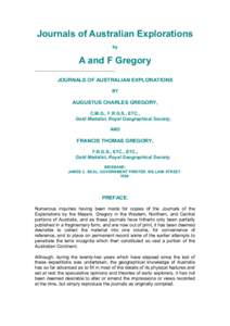 Journals of Australian Explorations by A and F Gregory JOURNALS OF AUSTRALIAN EXPLORATIONS BY