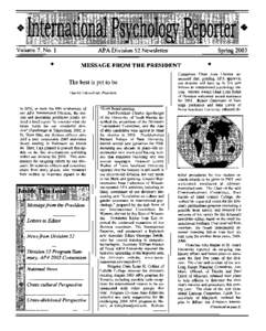 Volume 7, No.1  Spring 2003 APA Division 52 Newsletter