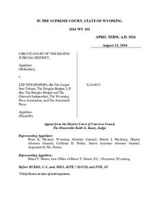 IN THE SUPREME COURT, STATE OF WYOMING 2014 WY 101 APRIL TERM, A.D[removed]August 12, 2014 CIRCUIT COURT OF THE EIGHTH JUDICIAL DISTRICT,