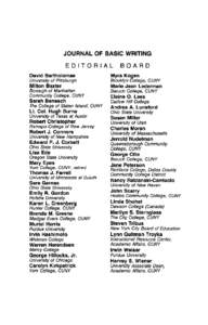 JOURNAL OF BASIC WRITING EDITORIAL BOARD  David Bartholomae