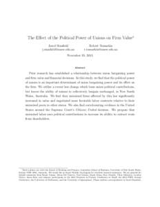 The Effect of the Political Power of Unions on Firm Value∗ Jared Stanfield  Robert Tumarkin 