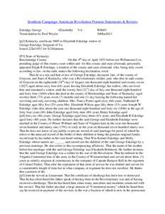 Southern Campaign American Revolution Pension Statements & Rosters Eskridge George (Elizabeth] Transcription by Fred Weyler  VA