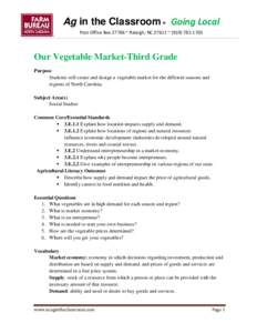Ag in the Classroom ® Going Local Post Office Box 27766 ~ Raleigh, NC 27611 ~ (Our Vegetable Market-Third Grade Purpose Students will create and design a vegetable market for the different seasons and