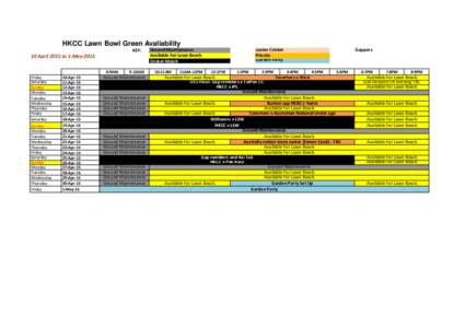 HKCC Lawn Bowl Green Avaliability KEY: 10 April 2015 to 1-May9AM Friday