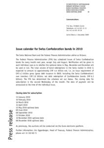 Issue calendar for Swiss Confederation bonds in 2010