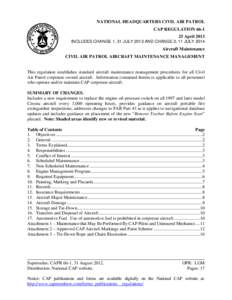 NATIONAL HEADQUARTERS CIVIL AIR PATROL CAP REGULATION[removed]April 2013 INCLUDES CHANGE 1, 31 JULY 2013 AND CHANGE 2, 11 JULY[removed]Aircraft Maintenance