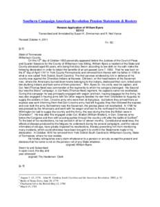 Southern Campaign American Revolution Pension Statements & Rosters Pension Application of William Byers S3112 Transcribed and Annotated by Susan K. Zimmerman and R. Neil Vance Revised October 4, 2011 Fn: SC