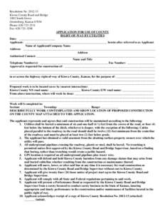 Resolution No[removed]Kiowa County Road and Bridge 1002 South Grove Greensburg, Kansas[removed]Phone: [removed]Fax: [removed]