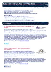 Issue #296  September 17th, 2012 I. Financial Aid UG: St. Catherine University EducationUSA Scholarship for Women