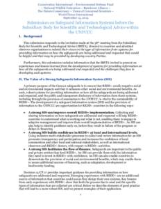 Conservation International ~ Environmental Defense Fund ~ National Wildlife Federation ~ Rainforest Alliance ~ The Nature Conservancy ~ Union of Concerned Scientists ~ World Vision International September 15, 2014