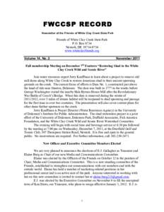 FWCCSP RECORD Newsletter of the Friends of White Clay Creek State Park Friends of White Clay Creek State Park P.O. Box 9734 Newark, DE[removed]