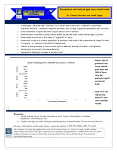 Preparation methods of goat meat world-wide Dr. Cheryl Atkinson and Janet Gager o o o