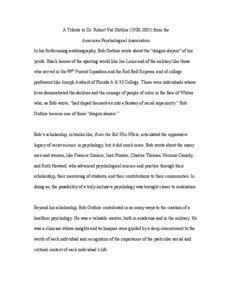 A Tribute to Dr. Robert Val Guthrie[removed]from the American Psychological Association In his forthcoming autobiography, Bob Guthrie wrote about the “dragon slayers” of his