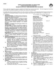 [removed]UNITED STATES DEPARTMENT OF AGRICULTURE Federal Crop Insurance Corporation INCOME PROTECTION - GRAIN SORGHUM CROP PROVISIONS This is a pilot risk management program created by the Federal Crop Insurance Corporatio