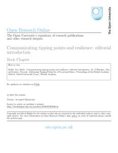 Open Research Online The Open University’s repository of research publications and other research outputs Communicating tipping points and resilience: editorial introduction