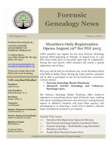 Forensic Genealogy News July/August 2014 Volume 4, Issue 5