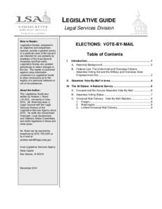 LEGISLATIVE GUIDE Legal Services Division Note to Reader: Legislative Guides, prepared in an objective and nonpartisan manner, provide a general survey