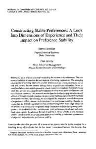 JOURNAL OF CONSUMER PSYCHOLOGY, 8(2), [removed]Copyright[removed], Lawrence Erlbaum Associates, Inc. Constructing Stable Preferences: A Look Into Dimensions of Experience and Their Impact on Preference Stability