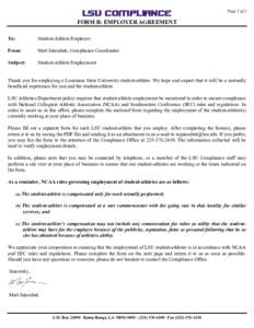 LSU COMPLIANCE  Page 1 of 2 FORM B: EMPLOYER AGREEMENT To: