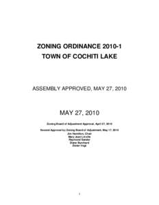ZONING ORDINANCE[removed]TOWN OF COCHITI LAKE ASSEMBLY APPROVED, MAY 27, 2010  MAY 27, 2010
