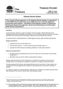 Treasury Circular NSWTC[removed]Gateway Review System