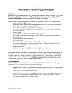 Interim Guidelines for Outpatient Antiviral Drug Use for Influenza Infection