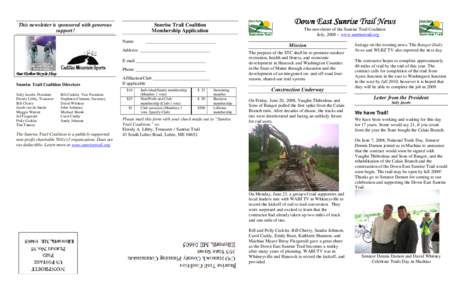 This newsletter is sponsored with generous support! Down East Sunrise Trail News  Sunrise Trail Coalition
