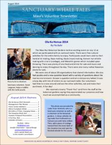 August[removed]Sanctuary Whale Tales Maui’s Volunteer Newsletter  Ola Ka Honua 2014