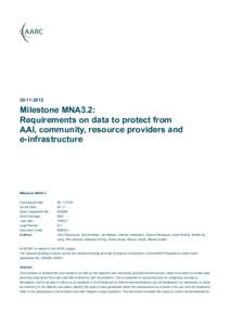 Milestone MNA3.2: Requirements on data to protect from AAI, community, resource providers and e-infrastructure
