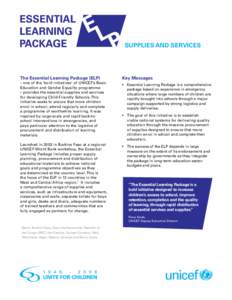 Supplies and Services  The Essential Learning Package (ELP) Key Messages