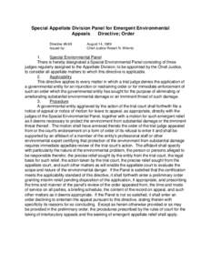 Special Appellate Division Panel for Emergent Environmental Appeals C Directive; Order Directive #8-89 Issued by:  August 14, 1989