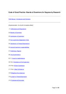 The University of Exeter - Staff - Teaching Quality Assurance Manual - Code of Good Practice: Boards of Examiners for Degrees by Research
