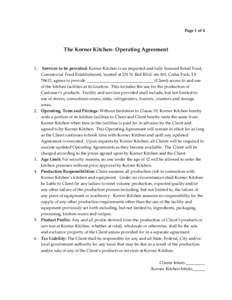 Page 1 of 4  The Korner Kitchen- Operating Agreement 1.