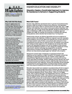 October[removed]HIGHER EDUCATION AND DISABILITY Accountability Integrity Reliability  Highlights