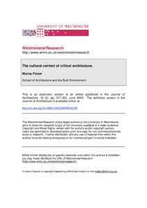 University of Westminster Eprints WestminsterResearch http://eprints.wmin.ac.uk http://www.wmin.ac.uk/westminsterresearch  The cultural context of critical architecture.