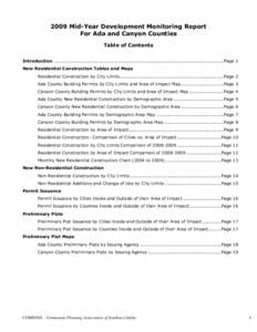 2009 Mid-Year Development Monitoring Report For Ada and Canyon Counties Table of Contents Introduction ................................................................................................................Page 