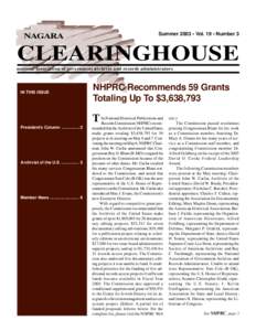 Summer 2003 • Vol. 19 • Number 3  NAGARA CLEARINGHOUSE national association of government archives and records administrators
