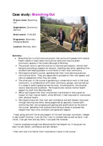 Case study: Branching Out Project name: Branching Out Organisation: Community Options Grant award: £149,923