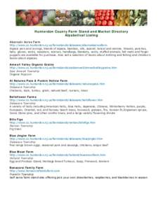 Hunterdon County Farm Stand and Market Directory Alpabetical Listing Abernaki Acres Farm http://www.co.hunterdon.nj.us/farmstands/delaware/abernakiacresfarm Alpaca yarn and rovings, blends of alpaca, bamboo, silk, seacel