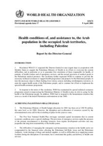 WORLD HEALTH ORGANIZATION FIFTY-FOURTH WORLD HEALTH ASSEMBLY Provisional agenda item 17 A54/31 9 April 2001