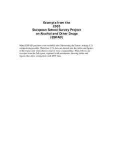 Excerpts from the 2003 European School Survey Project on Alcohol and Other Drugs (ESPAD) Many ESPAD questions were modeled after Monitoring the Future, making U.S.